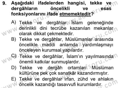 Din ve Toplum Dersi 2012 - 2013 Yılı (Final) Dönem Sonu Sınav Soruları 9. Soru