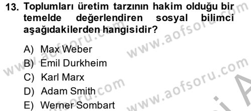 Din ve Toplum Dersi 2013 - 2014 Yılı (Vize) Ara Sınav Soruları 13. Soru