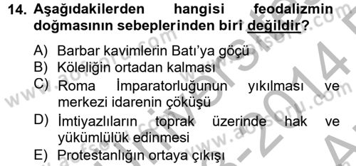 Din ve Toplum Dersi 2013 - 2014 Yılı (Vize) Ara Sınav Soruları 14. Soru