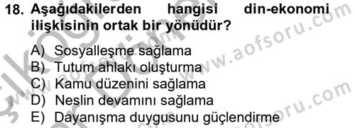 Din ve Toplum Dersi 2013 - 2014 Yılı (Vize) Ara Sınav Soruları 18. Soru