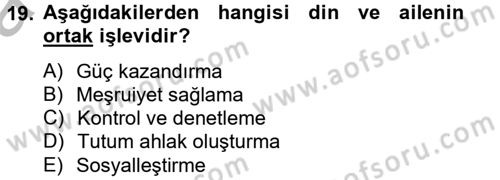 Din ve Toplum Dersi 2013 - 2014 Yılı (Vize) Ara Sınav Soruları 19. Soru