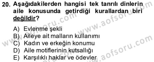 Din ve Toplum Dersi 2013 - 2014 Yılı (Vize) Ara Sınav Soruları 20. Soru