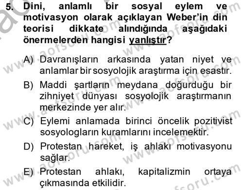 Din ve Toplum Dersi 2013 - 2014 Yılı (Vize) Ara Sınav Soruları 5. Soru