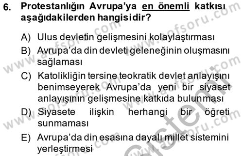 Din ve Toplum Dersi 2013 - 2014 Yılı (Vize) Ara Sınav Soruları 6. Soru
