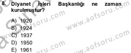 Din ve Toplum Dersi 2013 - 2014 Yılı (Vize) Ara Sınav Soruları 8. Soru