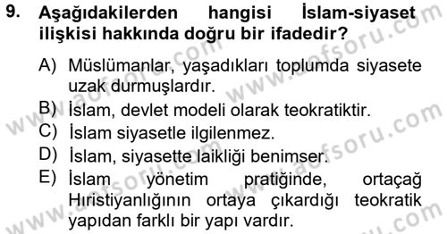 Din ve Toplum Dersi 2013 - 2014 Yılı (Vize) Ara Sınav Soruları 9. Soru