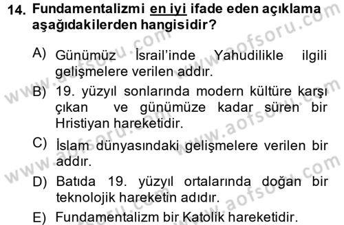 Din ve Toplum Dersi 2013 - 2014 Yılı (Final) Dönem Sonu Sınav Soruları 14. Soru
