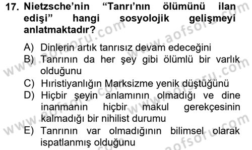 Din ve Toplum Dersi 2013 - 2014 Yılı (Final) Dönem Sonu Sınav Soruları 17. Soru