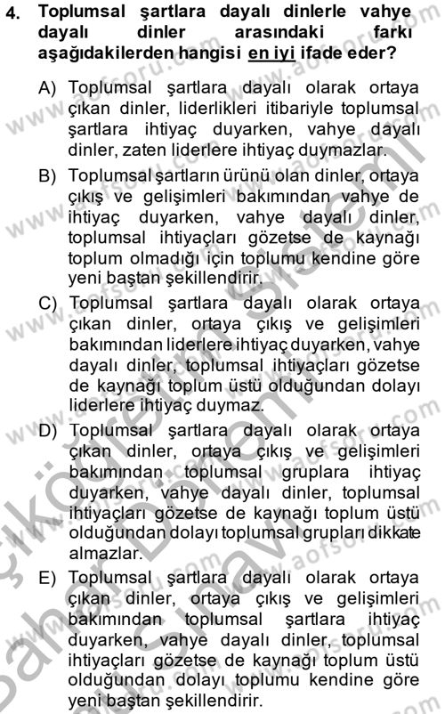 Din ve Toplum Dersi 2013 - 2014 Yılı (Final) Dönem Sonu Sınav Soruları 4. Soru