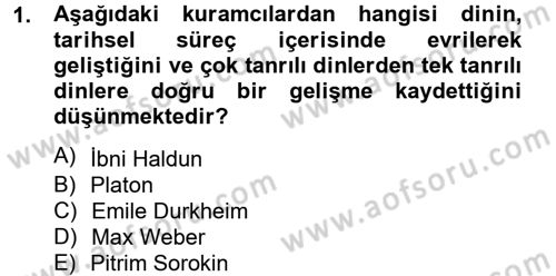 Din ve Toplum Dersi 2014 - 2015 Yılı (Vize) Ara Sınav Soruları 1. Soru