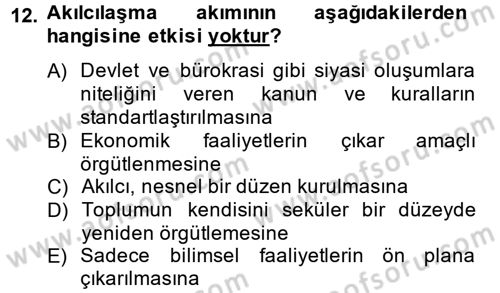 Din ve Toplum Dersi 2014 - 2015 Yılı (Vize) Ara Sınav Soruları 12. Soru