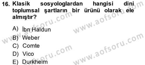 Din ve Toplum Dersi 2014 - 2015 Yılı (Vize) Ara Sınav Soruları 16. Soru