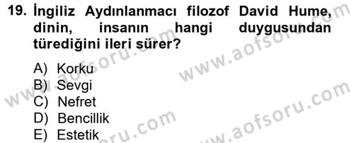 Din ve Toplum Dersi 2014 - 2015 Yılı (Vize) Ara Sınav Soruları 19. Soru
