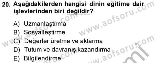Din ve Toplum Dersi 2014 - 2015 Yılı (Vize) Ara Sınav Soruları 20. Soru