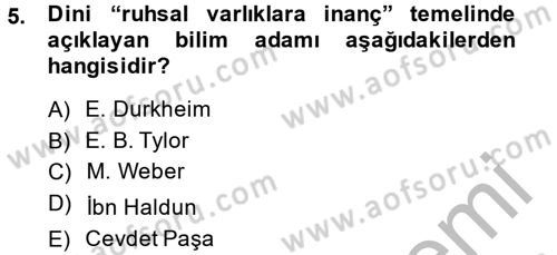 Din ve Toplum Dersi 2014 - 2015 Yılı (Vize) Ara Sınav Soruları 5. Soru