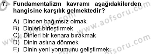 Din ve Toplum Dersi 2014 - 2015 Yılı (Vize) Ara Sınav Soruları 7. Soru