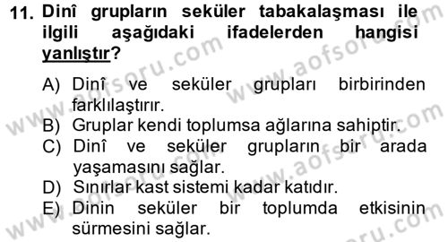 Din ve Toplum Dersi 2014 - 2015 Yılı (Final) Dönem Sonu Sınav Soruları 11. Soru