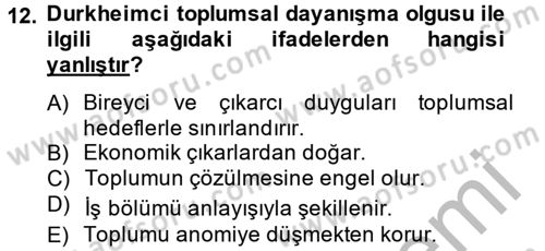 Din ve Toplum Dersi 2014 - 2015 Yılı (Final) Dönem Sonu Sınav Soruları 12. Soru