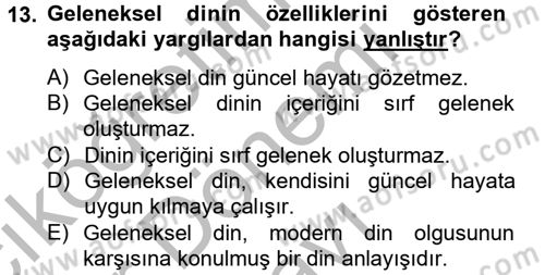 Din ve Toplum Dersi 2014 - 2015 Yılı (Final) Dönem Sonu Sınav Soruları 13. Soru