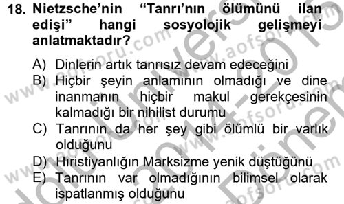 Din ve Toplum Dersi 2014 - 2015 Yılı (Final) Dönem Sonu Sınav Soruları 18. Soru