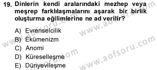 Din ve Toplum Dersi 2014 - 2015 Yılı (Final) Dönem Sonu Sınav Soruları 19. Soru