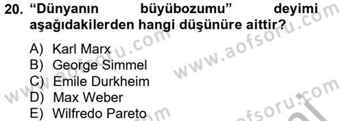 Din ve Toplum Dersi 2014 - 2015 Yılı (Final) Dönem Sonu Sınav Soruları 20. Soru