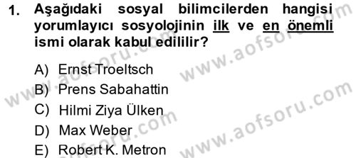 Din ve Toplum Dersi 2014 - 2015 Yılı Tek Ders Sınav Soruları 1. Soru