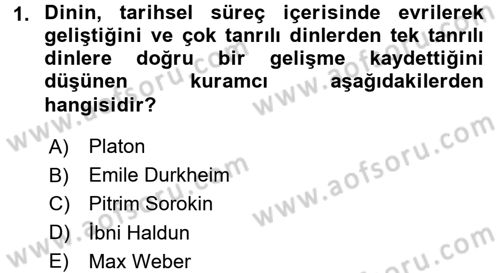 Din ve Toplum Dersi 2015 - 2016 Yılı (Vize) Ara Sınav Soruları 1. Soru