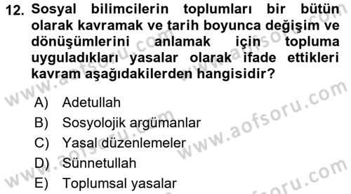 Din ve Toplum Dersi 2015 - 2016 Yılı (Vize) Ara Sınav Soruları 12. Soru