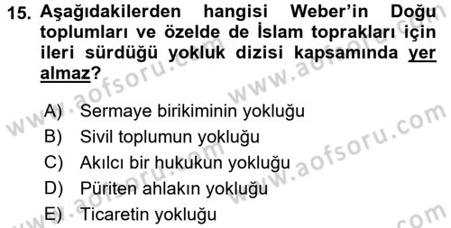 Din ve Toplum Dersi 2015 - 2016 Yılı (Vize) Ara Sınav Soruları 15. Soru