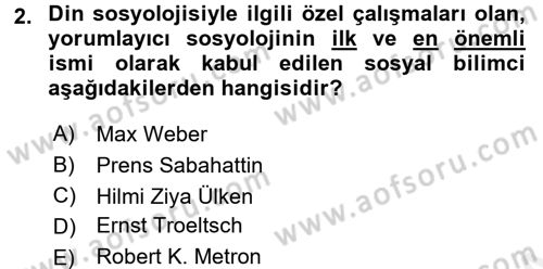 Din ve Toplum Dersi 2015 - 2016 Yılı (Vize) Ara Sınav Soruları 2. Soru