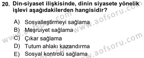 Din ve Toplum Dersi 2015 - 2016 Yılı (Vize) Ara Sınav Soruları 20. Soru