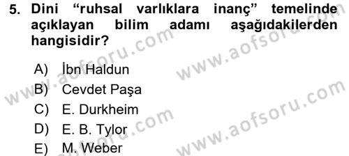 Din ve Toplum Dersi 2015 - 2016 Yılı (Vize) Ara Sınav Soruları 5. Soru