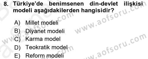 Din ve Toplum Dersi 2015 - 2016 Yılı (Vize) Ara Sınav Soruları 8. Soru