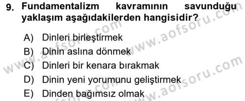 Din ve Toplum Dersi 2015 - 2016 Yılı (Vize) Ara Sınav Soruları 9. Soru