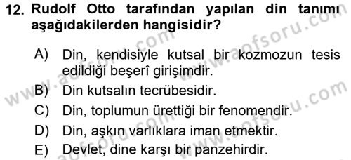 Din ve Toplum Dersi 2015 - 2016 Yılı (Final) Dönem Sonu Sınav Soruları 12. Soru