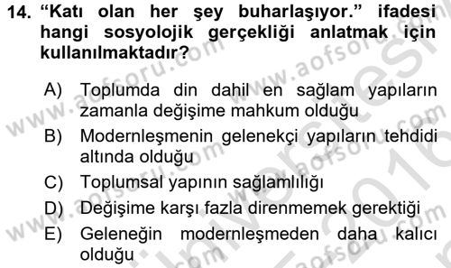 Din ve Toplum Dersi 2015 - 2016 Yılı (Final) Dönem Sonu Sınav Soruları 14. Soru