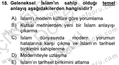 Din ve Toplum Dersi 2015 - 2016 Yılı (Final) Dönem Sonu Sınav Soruları 18. Soru