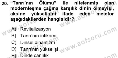 Din ve Toplum Dersi 2015 - 2016 Yılı (Final) Dönem Sonu Sınav Soruları 20. Soru