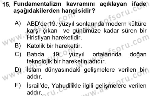 Din ve Toplum Dersi 2015 - 2016 Yılı Tek Ders Sınav Soruları 15. Soru