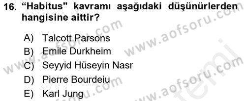 Din ve Toplum Dersi 2015 - 2016 Yılı Tek Ders Sınav Soruları 16. Soru