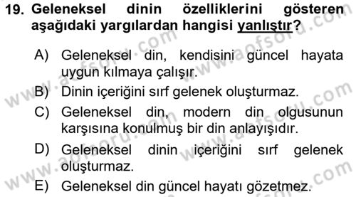 Din ve Toplum Dersi 2015 - 2016 Yılı Tek Ders Sınav Soruları 19. Soru