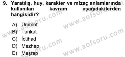 Din ve Toplum Dersi 2015 - 2016 Yılı Tek Ders Sınav Soruları 9. Soru