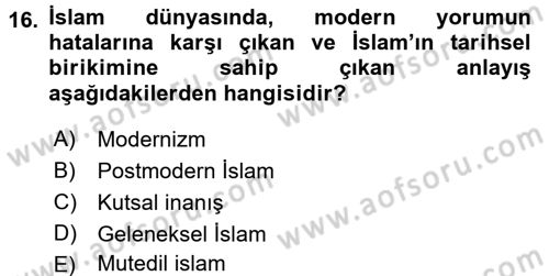 Din ve Toplum Dersi 2016 - 2017 Yılı 3 Ders Sınav Soruları 16. Soru