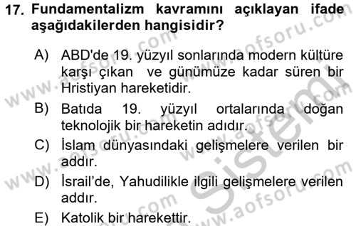Din ve Toplum Dersi 2016 - 2017 Yılı 3 Ders Sınav Soruları 17. Soru