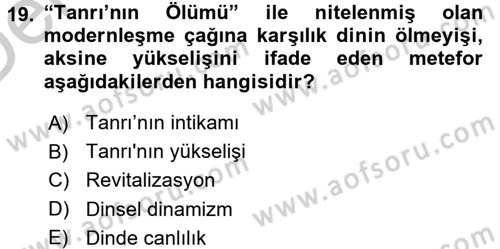 Din ve Toplum Dersi 2016 - 2017 Yılı 3 Ders Sınav Soruları 19. Soru