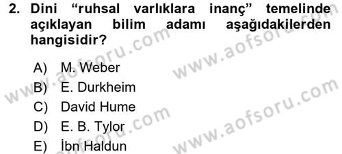 Din ve Toplum Dersi 2016 - 2017 Yılı 3 Ders Sınav Soruları 2. Soru