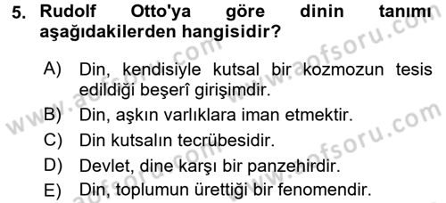 Din ve Toplum Dersi 2016 - 2017 Yılı 3 Ders Sınav Soruları 5. Soru