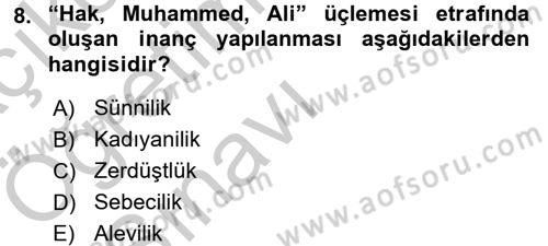 Din ve Toplum Dersi 2016 - 2017 Yılı 3 Ders Sınav Soruları 8. Soru