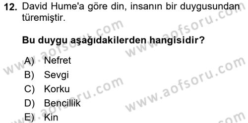Din ve Toplum Dersi 2016 - 2017 Yılı (Vize) Ara Sınav Soruları 12. Soru